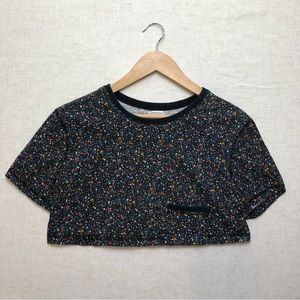 Cooperative Confetti Pattern Multicolor Crop Top Front Pocket Short Sleeve XS